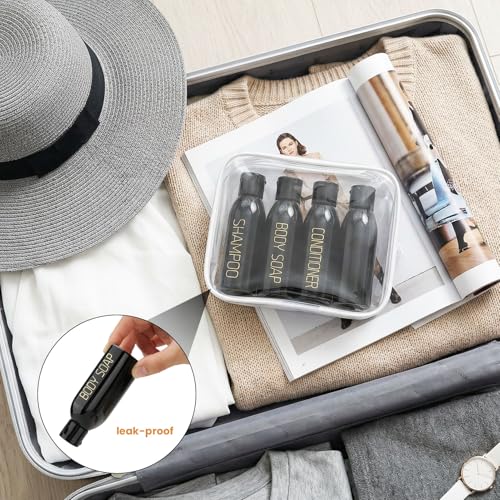 Cosywell Travel Bottles for Toiletries 4pcs 3.4oz Travel Shampoo and Conditioner Bottles TSA Approved Travel Size Containers Leak Proof Small Plastic Squeeze Bottles with Flip Cap(Black) - color: J-3.4oz-Black-3label1blank