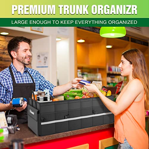 K KNODEL Car Trunk Organizer with Lid, 3 Compartments Collapsible Car Trunk Storage Organizer, Large Car Organizer and Storage for SUV, Truck, Sedan (Large, Black) - color: Black, size: Large-With Lid