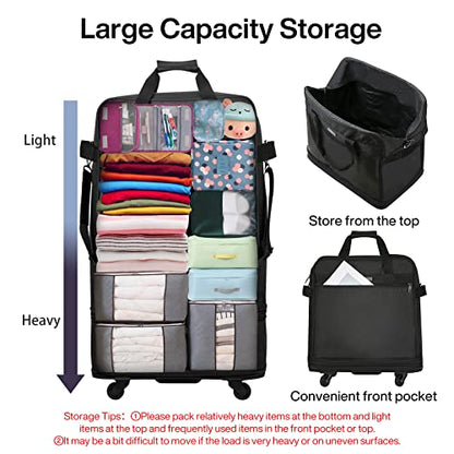 Hanke Suitcases with Wheels Expandable Foldable Luggage Bag Suitcase Collapsible Rolling Travel Bag Duffel Bag for Men Women Lightweight Suitcases without Telescoping Handle, Black - color: Black Upgrade Version