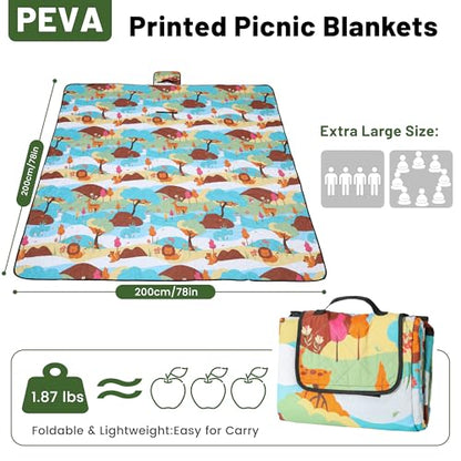 Dimatic Cute Picnic Blankets 78"x78" Extra Large Beach Blankets Waterproof Sand Proof Foldable Portable for Outdoor Family Camping - color: Animals