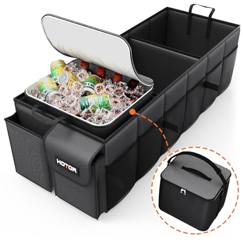HOTOR Trunk Organizer, Sturdy Foldable with Cooler for Car & SUV, 3 Compartments, Black, 30.90”×12.60”×10.63” - color: Black, size: Large