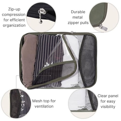 Baggallini Compression Cube 3-piece set - Lightweight Compression Packing Cubes for Travel - color: Thyme