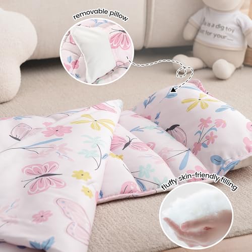 PHF Soft Toddler Nap Mat with Removable Pillow, Rollup Design Kids Sleeping Mat, Slumber Bags for Girls, 55"x23" Toddler Sleeping Bag for Daycare Preschool Travel Camping, Butterfly - color: Butterfly