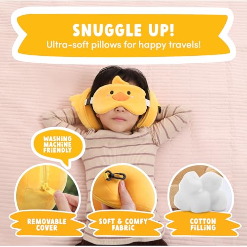 ecoZen Lifestyle Travel Neck Pillow with Eye Mask - Kids Travel Pillow for Sleeping - Toddler Travel Essential and Travel Accessories, Road Trip and Airplane Travel Essentials - color: Duck