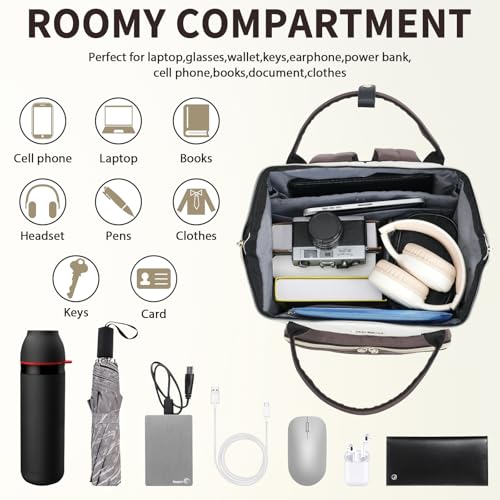 VANKEAN 17 Inch Laptop Backpack for Women Fashion Computer Work Bag, Large Capacity Waterproof Backpack, College Daypack Business Travel, Beige-Coffee - color: Beige/Coffee, size: 17.3 Inch