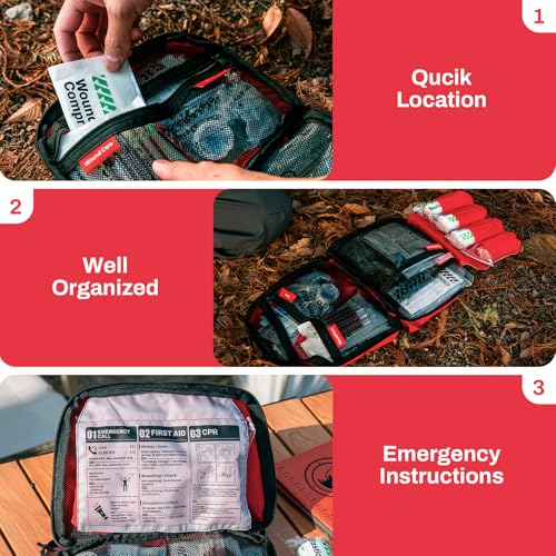 RHINO RESCUE Ultralight First Aid Kit Water-Resistent Medical Kit for Camping, Cycling, Travel, Climbing, Up to 4 Days - size: PRO