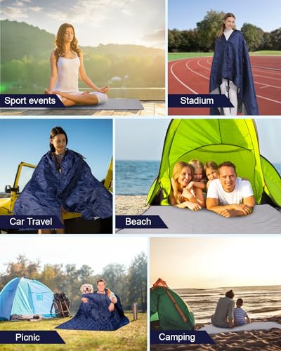 Outdoor Camping Blanket, Fleece Waterproof Stadium Blanket with Protable Bag, Lightweight for Cold Weather, Sports, Pet, Beach, Picnic, Stadium, Travel, Car, 79 * 54inch - color: Navy/Blue