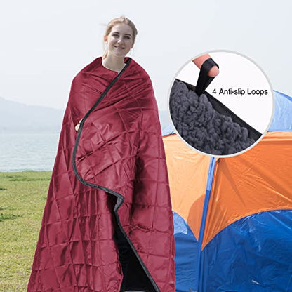 REDCAMP Large Camping Blanket with Sherpa Lining, Cold Weather Warm Outdoor Blanket Windproof for Camping Stadium, Machine Washable 59"x 79" Red - color: 59"x 79" Red