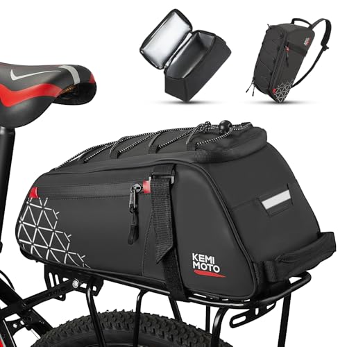 KEMIMOTO 8L Bike Bag with 6L Removable Cooler Bag, Bike Rear Rack Bag PVC Water Resistant Insulated Bag, Bicycle Trunk Pannier with Shoulder for Cycling Ebike Back Seat Storage - style: 13l