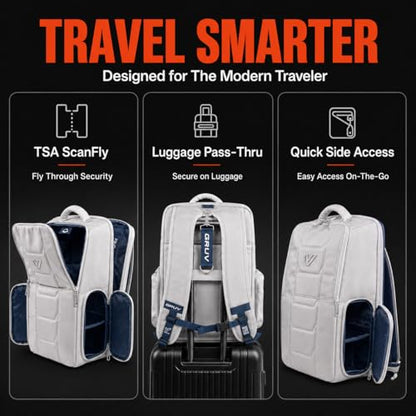 Gruv Gear Travel Laptop Backpack, 20L Silver Tech Backpack with Modular Storage Shelves, Dual Access Pockets & TSA-Friendly Design, Compact Carry-On Backpack for Work, Travel & Everyday Carry - color: Silver/Blue