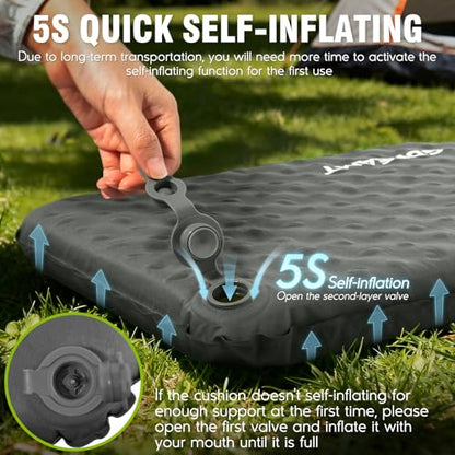 Inflatable Seat Cushion, Self-Inflating Memory Foam Stadium Seats Cushion Lightweight & Compact Chair Sitting Pad Airplane Cushion for Long Flight Travel Outdoor Camping Car Bleachers Office - color: 1 Pack Grey