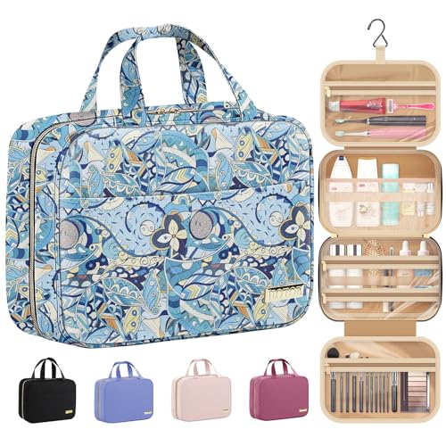 HOTOR Travel Toiletry Bag - Hanging Toiletry Bag for Women & Men, Makeup Bag/Big Comparment, Waterproof for Travel Accessories, Travel Essentials, Medium, Blue Paisley - color: Blue Paisley, size: Medium