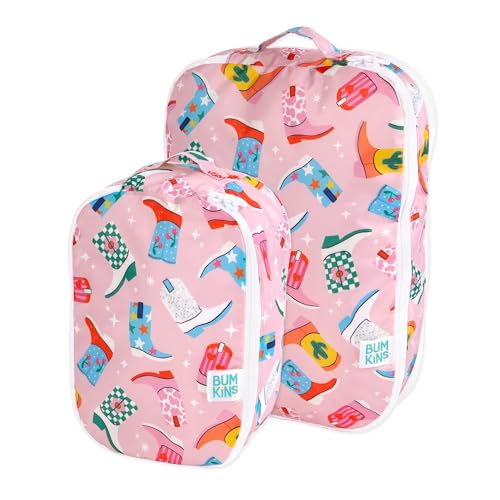 Bumkins Packing Cubes for Travel Bag, Organize Luggage with Compression Bags, Essential Traveling Accessories to Pack Carry On Suitcase, Must for Clothes or Toiletries, Set of 2 Sizes, Cowgirl Boots - color: A5 Cowgirl Boots