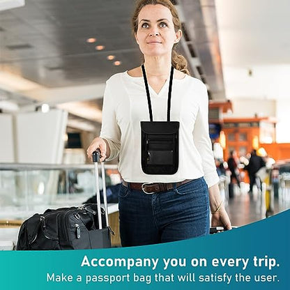 sundee Travel Neck Wallet with Double Zippers, RFID Blocking Passport Holder with Adjustable Neck Strap for Men and Women to Keep Cash, Credit Cards and Travel Documents Safe - Black - color: Black