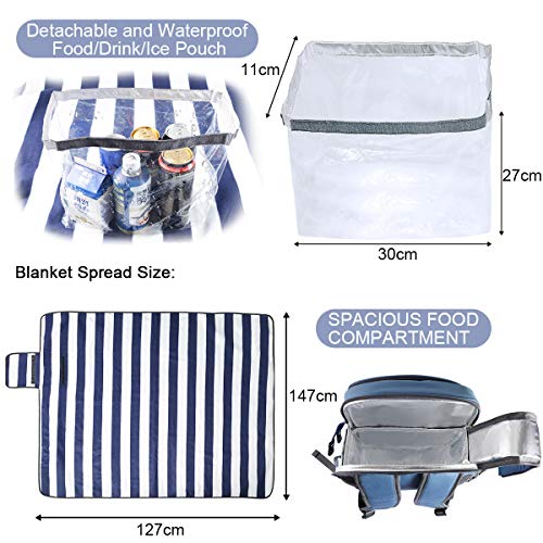 Sunflora Picnic Backpack for 4 Person Set Pack with Insulated Waterproof Pouch for Family Outdoor Camping(Blue & Stripe) - color: Blue & Stripe, size: 4 person