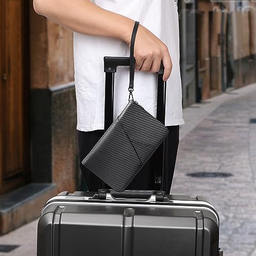 Polare Full Grain Leather Passport Holder With YKK Zipper RFID Blocking Travel Document Organizer Ticket Holder Cover Case Holds 2 Passports (Carbon Black) - color: Carbon Black