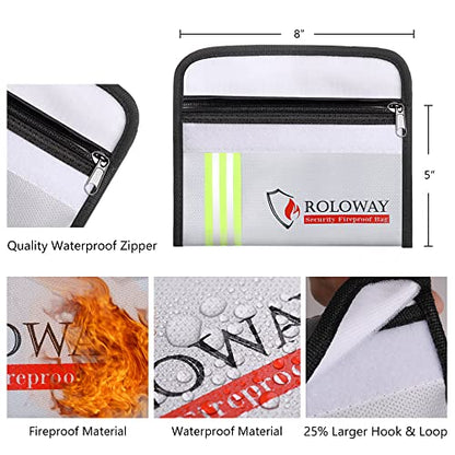 ROLOWAY Small Fireproof Bag (5 x 8 inches) with Reflective Strip, Non-itchy Fireproof Money Bag for Cash, Valuables, Passport, Currency & Keys (2-Pack Silver) - size: 8 x 5 inch, style: Silver With Reflective Strip