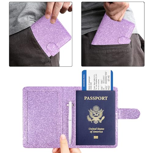 ACdream Unisex Faux Leather Passport and Vaccine Card Holder, Glitter Purple, RFID Blocking, Protects Valuable Information - color: Glitter Purple