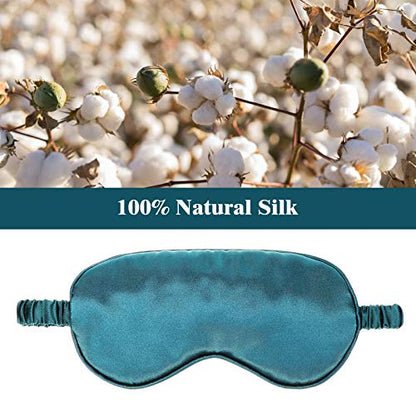 Silk Satin Sleeping Mask Eye Mask Set Include 2 Blindfold Eyeshade Elastic Strap Double Layer Silk Filling Eye Cover 2 Ear Plugs 2 Storage Bags for Women and Men Sleep Travel Nap (Black, Dark Green) - color: Black, Dark Green