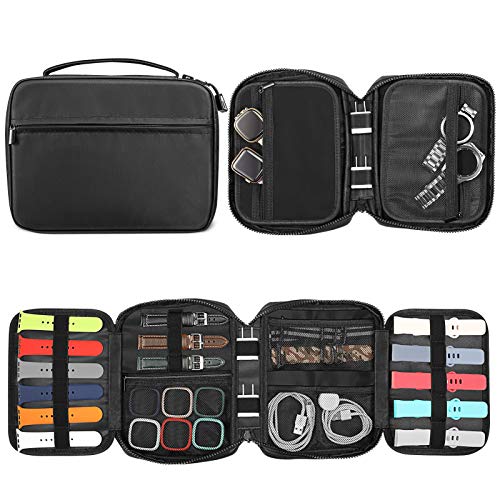 Fintie Watch Band Storage Bag Organizer, Travel Replacement Wrist Straps Carrying Case Pouch for Smartwatch Bands, Pin, Cable, Cases Accessories, Black