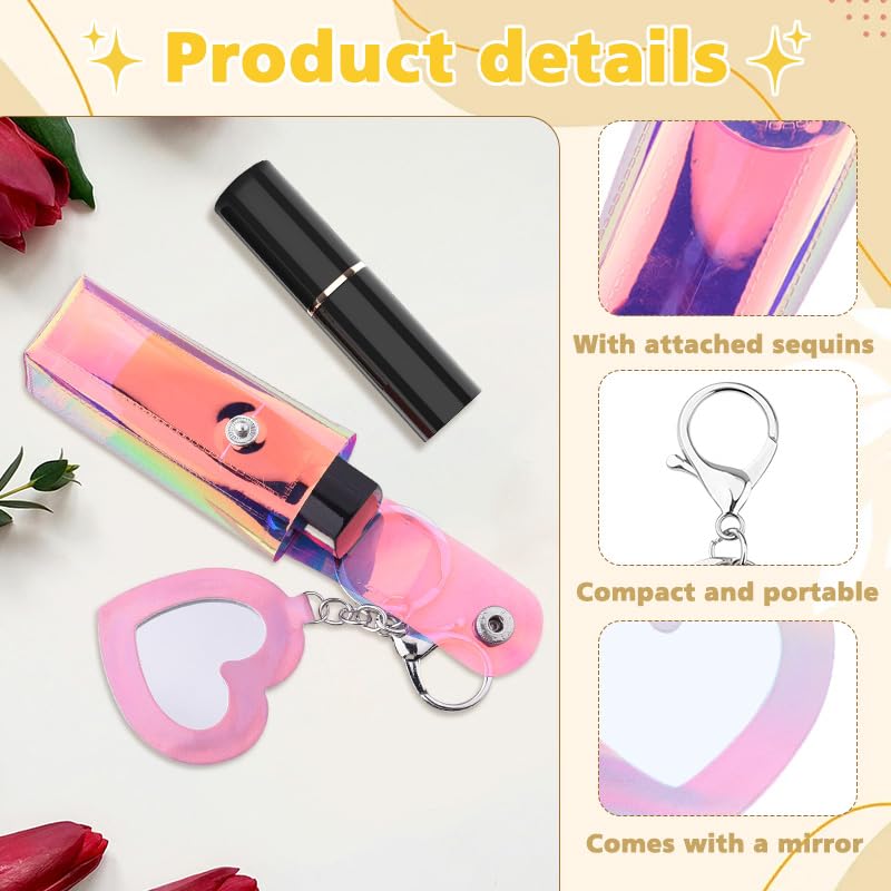 Sisadodo Glitter Lip Oil Holder Key Chains for Woman Lipstick Case with Mirror Lip Balm Keychain for Lipstick Case Keychain - color: Pv Pink-heart