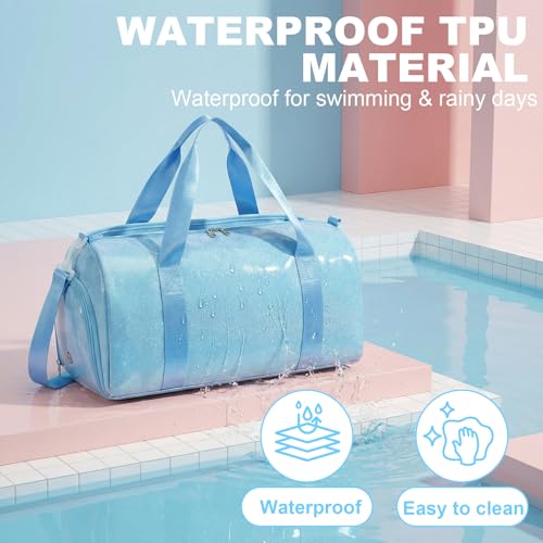 Gym Bag Sports Duffle Bag with Wet Pocket Weekender Overnight Bags with Waterproof Shoe Pouch and Air Hole for Girls Kids Women Workout Travel Bags (Blue) - color: Blue