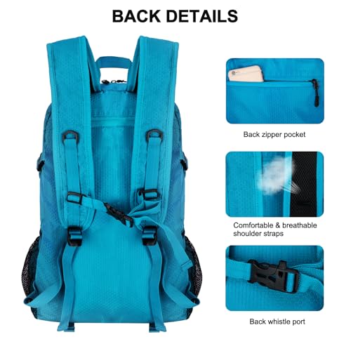 Goloni 45L Hiking Backpack Lightweight Foldable, Waterproof Camping Backpack with Rain Cover & Hiking Pole Mat Carrying System, Ergonomic Water Resistant Daypack for Trekking Travel Men Women Blue - color: Blue