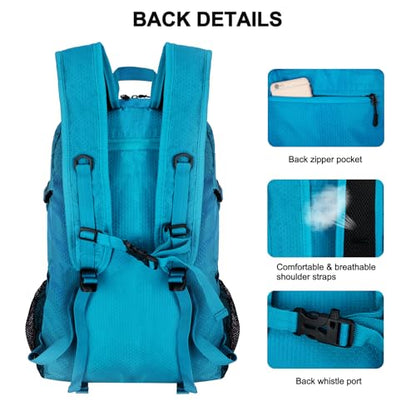 Goloni 45L Hiking Backpack Lightweight Foldable, Waterproof Camping Backpack with Rain Cover & Hiking Pole Mat Carrying System, Ergonomic Water Resistant Daypack for Trekking Travel Men Women Blue - color: Blue