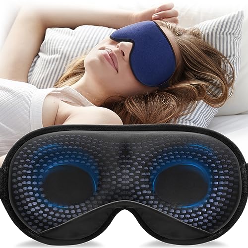 YFONG Weighted Sleep Mask, Women Men 3D Eye Mask Blocking Lights Sleeping Mask (4.2oz/120g), Pressure Relief Night Sleep Eye Mask with Adjustable Strap, Eye Cover Blindfold for Travel Nap Yoga, Blue - color: Blue