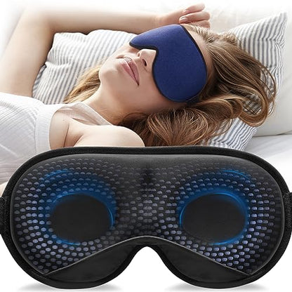 YFONG Weighted Sleep Mask, Women Men 3D Eye Mask Blocking Lights Sleeping Mask (4.2oz/120g), Pressure Relief Night Sleep Eye Mask with Adjustable Strap, Eye Cover Blindfold for Travel Nap Yoga, Blue - color: Blue
