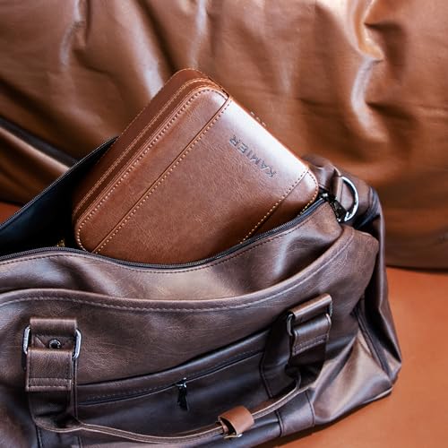 KAMIER Watch Case with Combination Lock - 4 Watch Storage and Jewelry Organizer - Watch Travel Case for Ring and Watch Storage, PU Leather Travel Watch Case, Ideal for Gift (With Gift Box), Brown - color: Brown