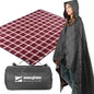 DUKUSEEK Large Camping Blanket - Waterproof, Quilted, Extra Thick Fleece, Warm, Windproof, Wearable, Includes Foldable Hood and Stuff Sack for Car, Outdoor Sports, Picnics, Stadiums, Dogs - color: Black Outer With Red Plaid Fleece