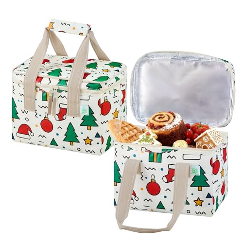 VENO 2 Pack Insulated Lunch Bag for Women Men, Reusable Lunch Box Grocery Shopping Bag Small Cooler with Handles Zippers for Work Office Picnic Beach (Jingle Mix) - color: Jingle Mix, size: Lunch Bag - 2 Pack