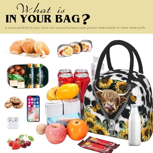 Cow Print Lunch Box Western Highland Cow Lunch Bag for Women Insulated Cows Print Lunchbox Cooler Reusable Large Containers Tote Bag For Women Men Work Office Travel Picnic - color: Cow Print