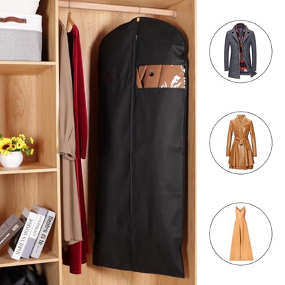 KEEGH 60'' Dress Bags for Gowns Long (Set of 10), Garment Bags for Hanging Clothes, Dress Bags for Closet Storage, Clothes Cover for Hanging Coats Dresses with Clear Window and Label Pocket, Black - size: 60"-10pcs