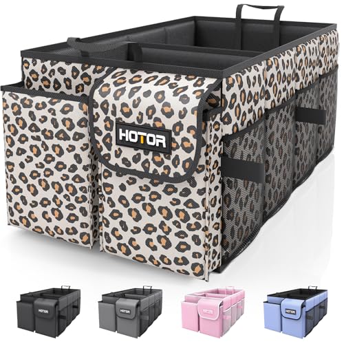 HOTOR Trunk Organizer - Car Organizer, Foldable Trunk organizer for SUVs & Sedans, Sturdy Car Organization for Car Accessories, Tools, Sundries, Brown Leopard, 2 Compartments, 21.3"×12.6"×10.6" - color: Brown Leopard, size: Medium (2 Compartments)