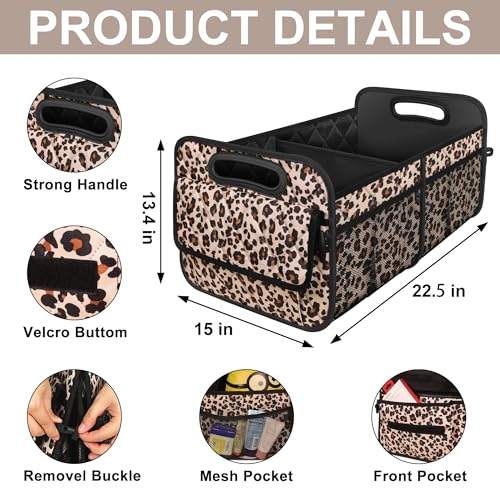 Deosk Trunk Organizer for SUV, Car Organizers and Storage with Reinforced Handles, Car Accessories for Women/Men - Large, Leopard Print - color: Leopard print, size: Large