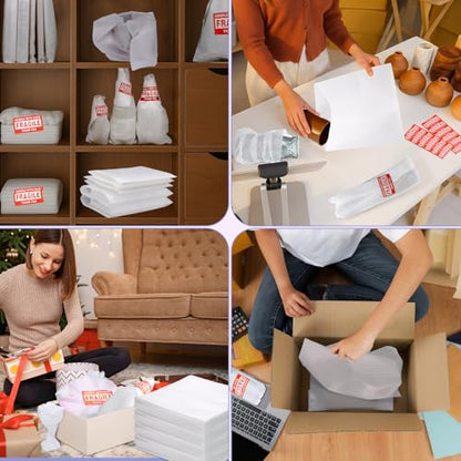 16'' x 16'' Packing Foam Pouches, 50 Pcs Packing Supplies Cushion Foam Pouches & 30 Pcs Fragile Stickers for Wrapping, Protecting Cup China Glasses Dishes, Moving Storage Packaging Supplies - size: 50PCS-16X16