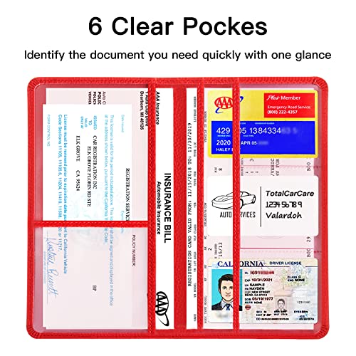 Valardoh Premium Car Registration and Insurance Card Holder, Car Document Holder for Cards, Driver License & other Essential Documents (Red) - color: Red