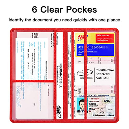 Valardoh Premium Car Registration and Insurance Card Holder, Car Document Holder for Cards, Driver License & other Essential Documents (Red) - color: Red