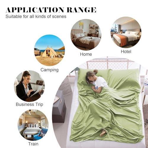 Sleeping Bag Liner,Travel Sheet & Adult Sleep Sack, Camping Sheets Travel Sleep Sack for Backpacking,Hotels & Hostels -Lightweight Single &Double Travel Sheet Camping Sheets - color: Double Green