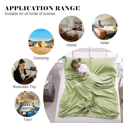 Sleeping Bag Liner,Travel Sheet & Adult Sleep Sack, Camping Sheets Travel Sleep Sack for Backpacking,Hotels & Hostels -Lightweight Single &Double Travel Sheet Camping Sheets - color: Double Green