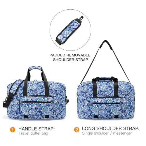 F.FETIVIN Weekender Bag Carry On Travel Duffle Bag Medium Overnight Bag for Women (Blue Paisley) - color: 11-Blue Paisley