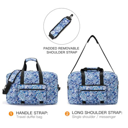 F.FETIVIN Weekender Bag Carry On Travel Duffle Bag Medium Overnight Bag for Women (Blue Paisley) - color: 11-Blue Paisley