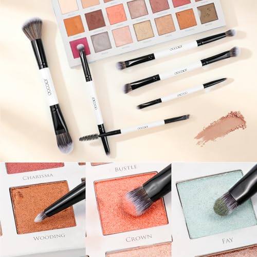 docolor Double Sided Makeup Brushes, 6Pcs Double Ended Eyeshadow Brush Set Professional Eye Makeup Brushes Set Foundation Eyeshadow Blending Eyebrow Travel Make Up Brushes Kits - color: White