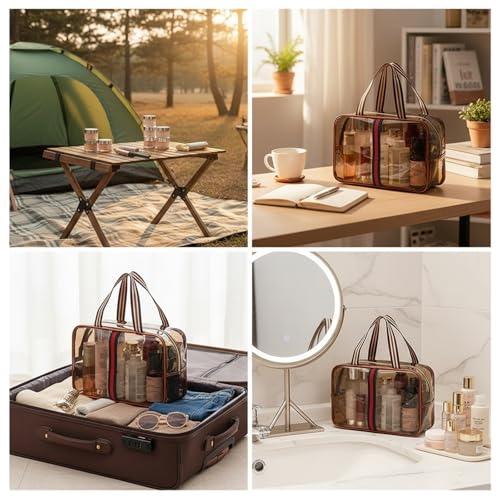 ANIS·KEBBR Retro Clear Makeup Bag, Waterproof Large Zipper Toiletry Organizer for Travel - size: L