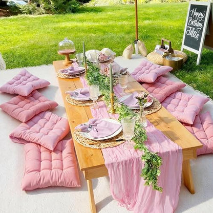 Extra Large Outdoor Picnic Blanket with Table Runner and Floor Pillow Cushion for Picnic Wedding Birthday Baby Shower Backyard (91 x 71'',Pink,6-Person) - color: Pink