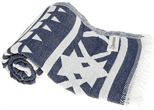 Bersuse 100% Cotton Cozumel Turkish Towel Beach Towel Bath Towel Dual Layer Peshtemal Beach Blanket Beach Essentials - 39x71 Inches, Dark Blue - color: Dark Blue3