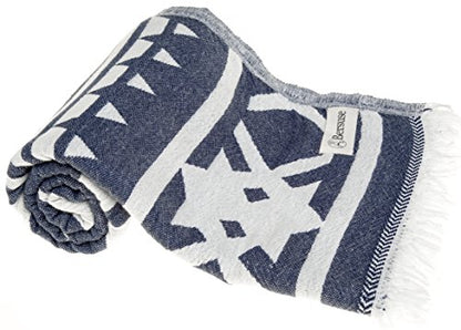 Bersuse 100% Cotton Cozumel Turkish Towel Beach Towel Bath Towel Dual Layer Peshtemal Beach Blanket Beach Essentials - 39x71 Inches, Dark Blue - color: Dark Blue3