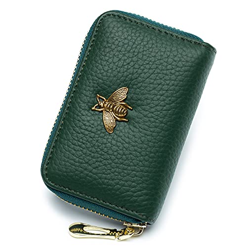 imeetu RFID Credit Card Holder, Small Leather Zipper Card Case Wallet for Women - color: Lite - Green, size: Lite